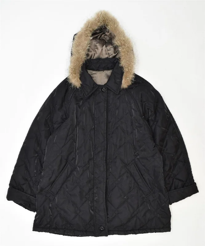 Women's Professional Outfit VINTAGE Womens Parka Jacket UK 20 2XL Black Polyester