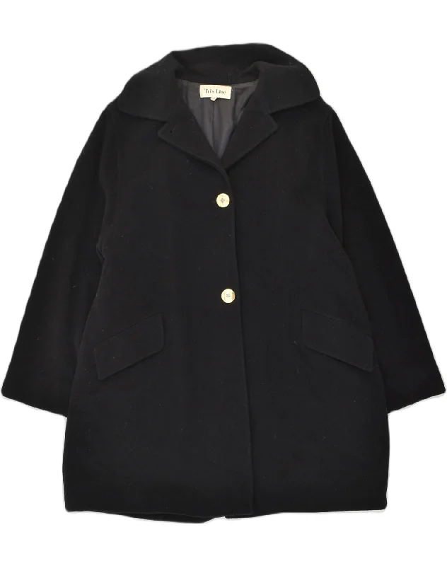 Women's Date Night Outfit VINTAGE Womens Overcoat IT 48 XL Navy Blue Wool