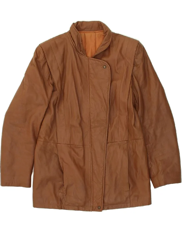 Weekend Sale VINTAGE Womens Leather Coat UK 14 Medium Brown Leather