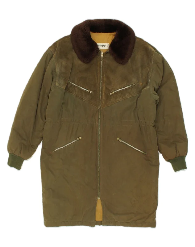 Clothing Store ICEBERG Womens Graphic Overcoat EU 44 XL  Khaki Cotton