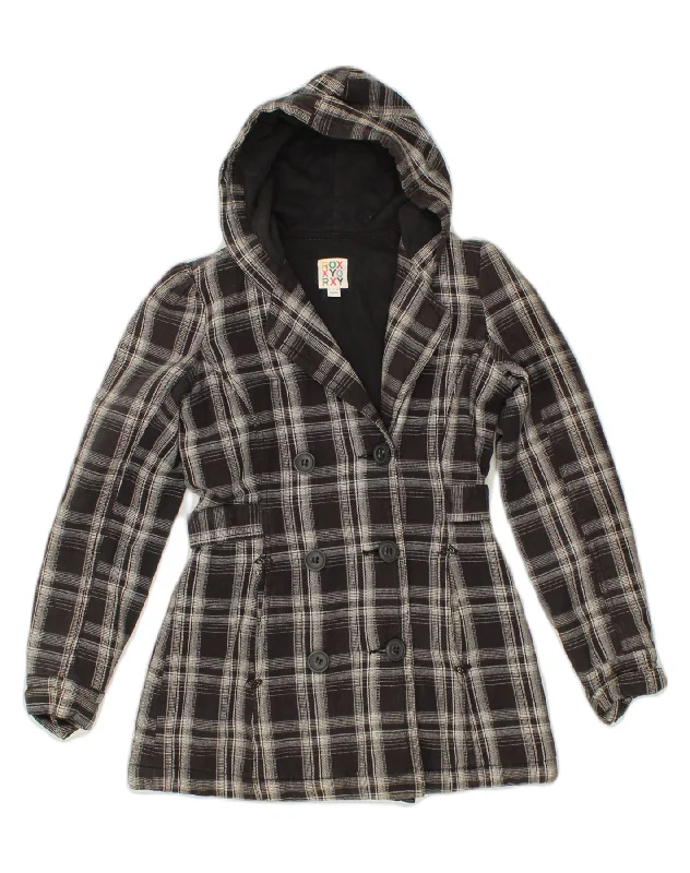 Women's Outerwear Attire ROXY Womens Hooded Double Breasted Overcoat UK 8 Small Black Check Cotton Women's Outerwear Attire ROXY Womens Hooded Double Breasted Overcoat UK 8 Small Black Check Cotton