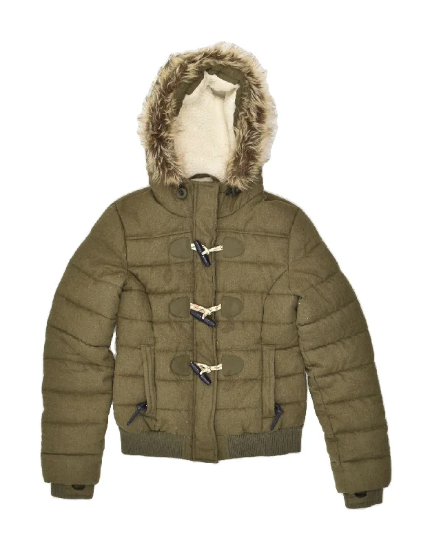 End Of Season Sale Clothing SUPERDRY Womens Hooded Duffle Padded Jacket UK 6 XS Khaki Polyester End Of Season Sale Clothing SUPERDRY Womens Hooded Duffle Padded Jacket UK 6 XS Khaki Polyester