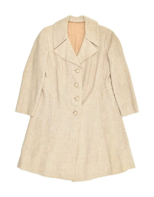 Contemporary Women's Clothing VINTAGE Womens Overcoat UK 12 Medium Beige Geometric