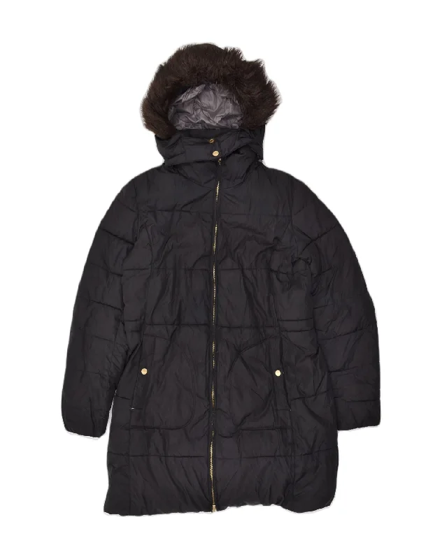 Women's Elegant Clothes GEOX Womens Hooded Padded Coat UK 12 Medium Black Nylon