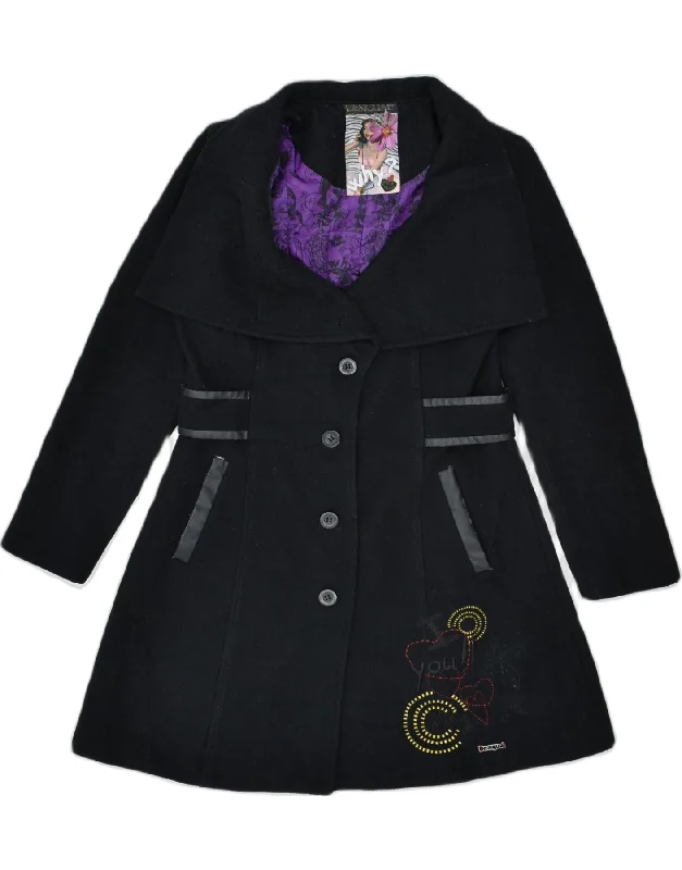 Modern Women's Attire DESIGUAL Womens Belted Overcoat EU 38 Small Black Wool