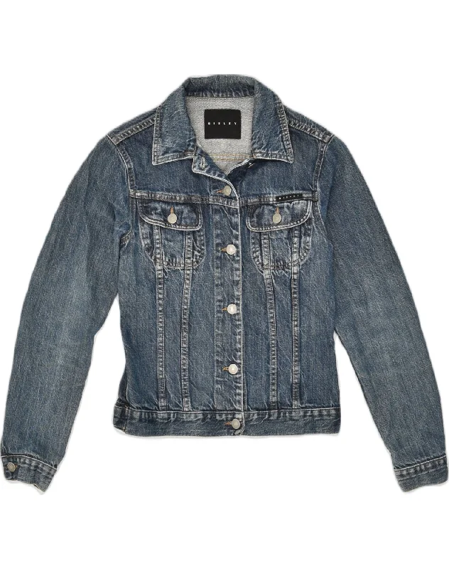 Women's Contemporary Apparel SISLEY Womens Denim Jacket UK 4 XS Blue Cotton