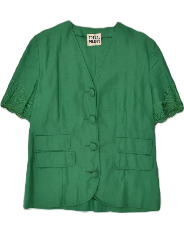Women's Sporty Chic Clothes VINTAGE Womens Short Sleeve 4 Button Blazer Jacket UK 14 Medium Green Women's Sporty Chic Clothes VINTAGE Womens Short Sleeve 4 Button Blazer Jacket UK 14 Medium Green