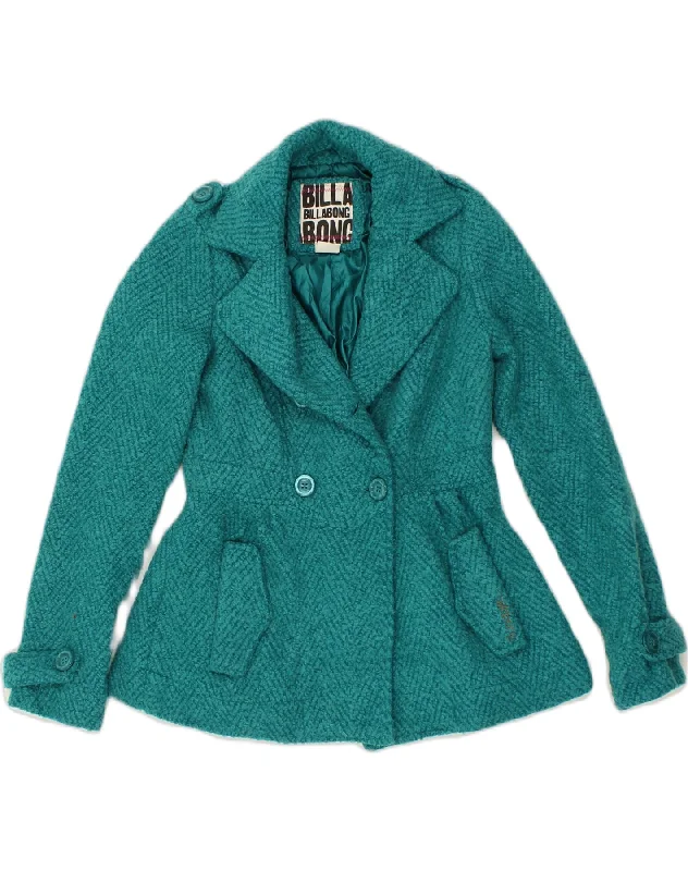 Workwear Fashion for Women BILLABONG Womens Double Breasted Overcoat UK 8 Small Turquoise Polyester Workwear Fashion for Women BILLABONG Womens Double Breasted Overcoat UK 8 Small Turquoise Polyester