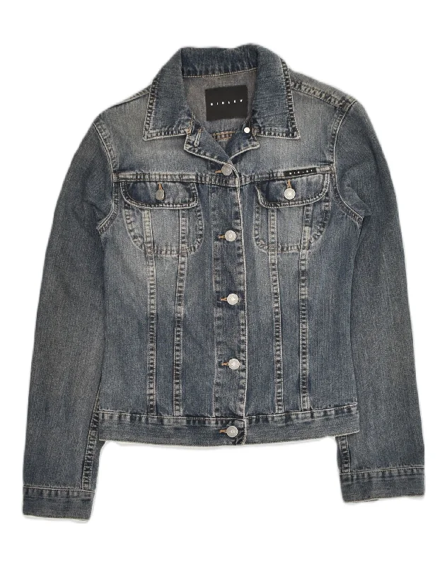 Women's Seasonal Clothing SISLEY Womens Denim Jacket UK 6 XS Navy Blue Cotton