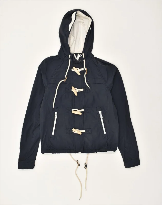 Women's Trendy Outfit SUPERDRY Womens Hooded Duffle Jacket UK 4 XS Navy Blue Cotton