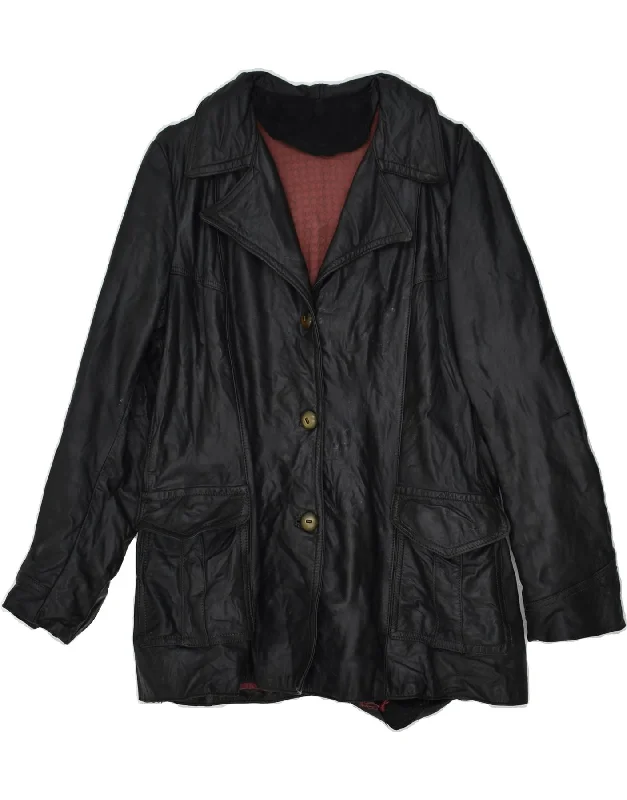 Women's Holiday Clothes VINTAGE Womens Leather Jacket UK 14 Large Black