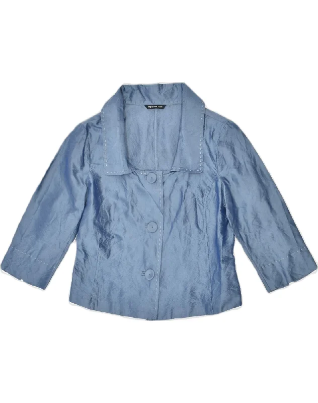 Workwear Fashion for Women PENNY BLACK Womens 3/4 Sleeve Crop Blazer Jacket UK 10 Small Blue Silk Workwear Fashion for Women PENNY BLACK Womens 3/4 Sleeve Crop Blazer Jacket UK 10 Small Blue Silk