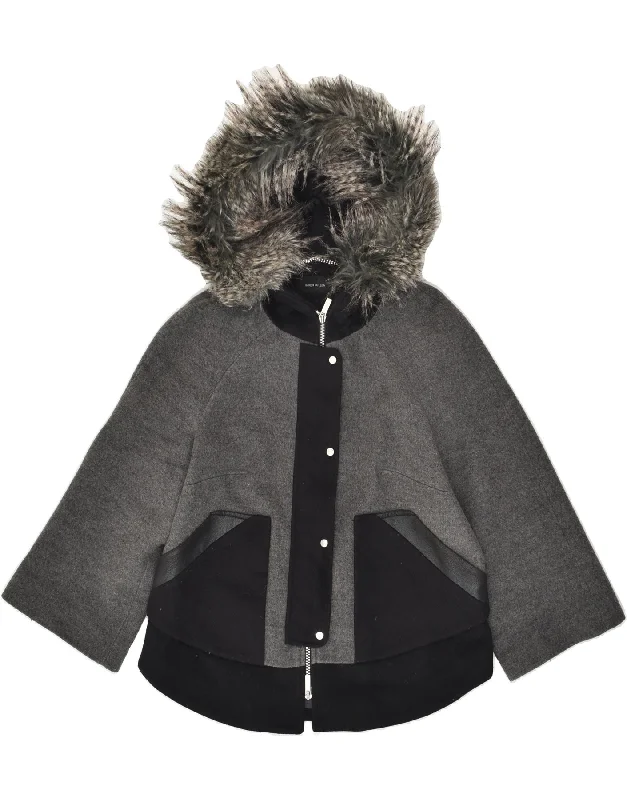 Women's Vacation Outfit KAREN MILLEN Womens Hooded Overcoat UK 10 Small Grey Wool