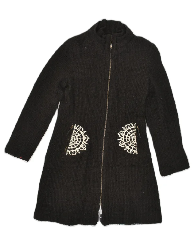 Luxury Women's Clothing DESIGUAL Womens Overcoat EU 40 Medium Black Acrylic