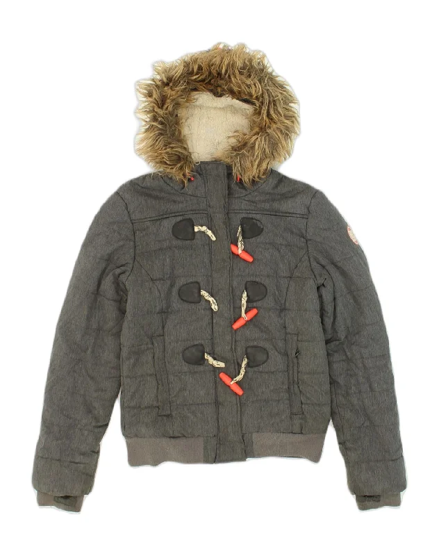 Outfits For Women SUPERDRY Womens Hooded Duffle Jacket UK 8 Small Grey Polyester