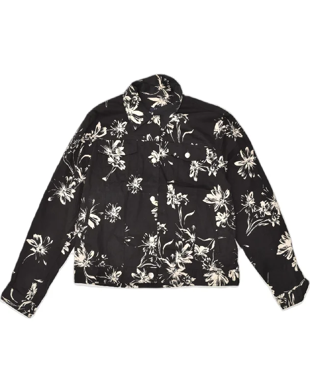 Relaxed Style CHAPS Womens Bomber Jacket UK 18 XL Black Floral Cotton