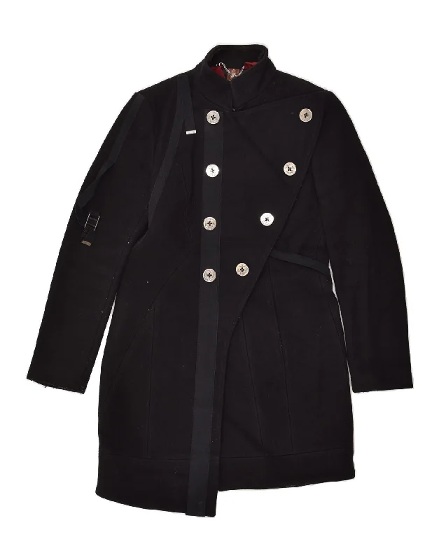 Women's Clothes DONDUP Womens Double Breasted Coat IT 42 Medium Black Wool