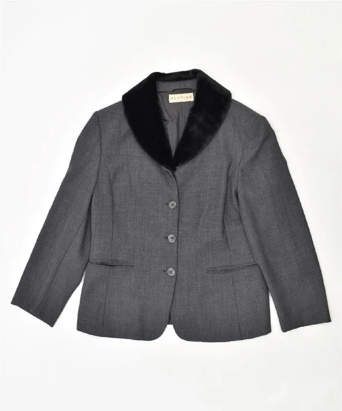 Women's High-Fashion Clothes BLUTIME Womens 4 Button Blazer Jacket UK 14 Medium Grey Polyester Vintage Women's High-Fashion Clothes BLUTIME Womens 4 Button Blazer Jacket UK 14 Medium Grey Polyester Vintage