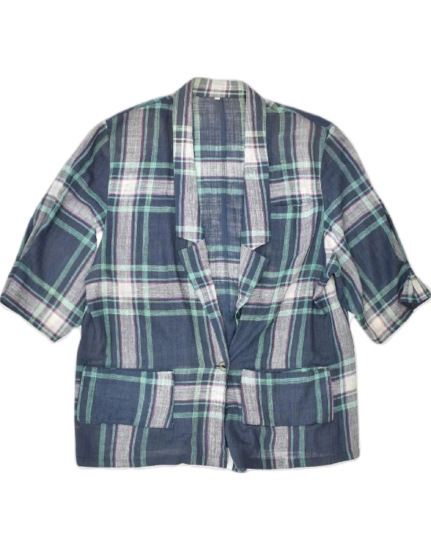 Casual Apparel For Women VINTAGE Womens Short Sleeve 1 Button Blazer Jacket EU 42 Large Blue Check Casual Apparel For Women VINTAGE Womens Short Sleeve 1 Button Blazer Jacket EU 42 Large Blue Check