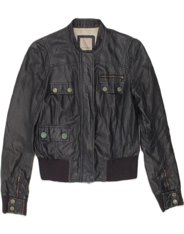 Best Boutiques Online PINKO Womens Faux Leather Bomber Jacket UK 12 Medium Navy Blue Best Boutiques Online PINKO Womens Faux Leather Bomber Jacket UK 12 Medium Navy Blue
