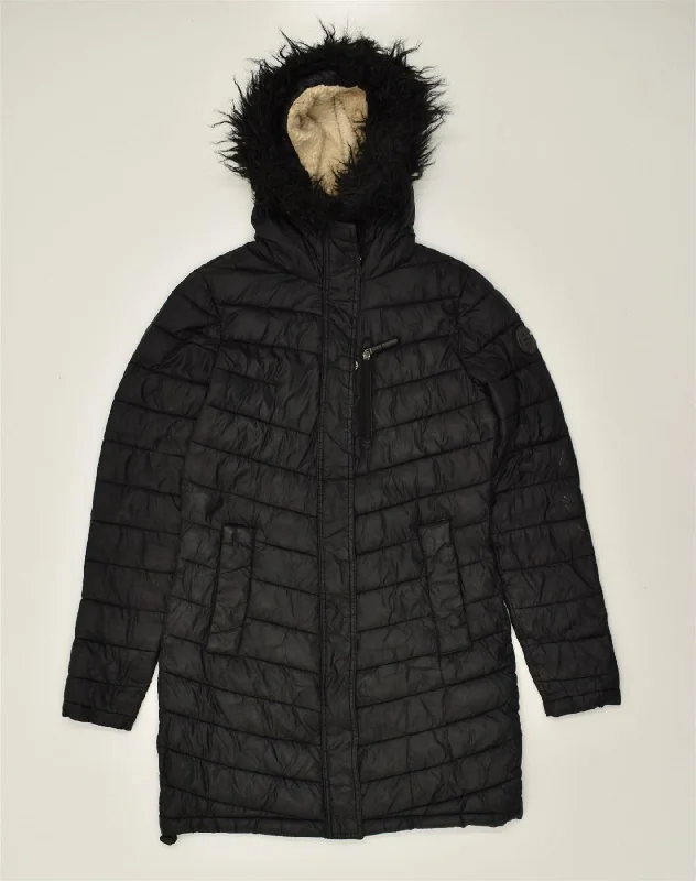 Women's Travel Outfit Set SUPERDRY Womens Hooded Padded Coat UK 6 XS Black
