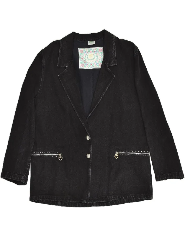 Women's Clothing for All Occasions VINTAGE Womens 2 Button Denim Blazer Jacket UK 18 XL Black Cotton Women's Clothing for All Occasions VINTAGE Womens 2 Button Denim Blazer Jacket UK 18 XL Black Cotton