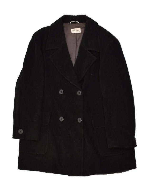 Edgy Fashion VINTAGE Womens Double Breasted Coat IT 46 Large Black Wool