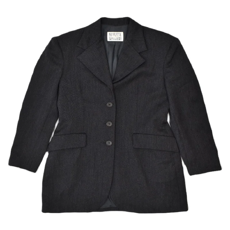 Trendy Women's Fashion NICOLETTA RUGGIERO Womens 3 Button Blazer Jacket UK 12 Medium Black Wool
