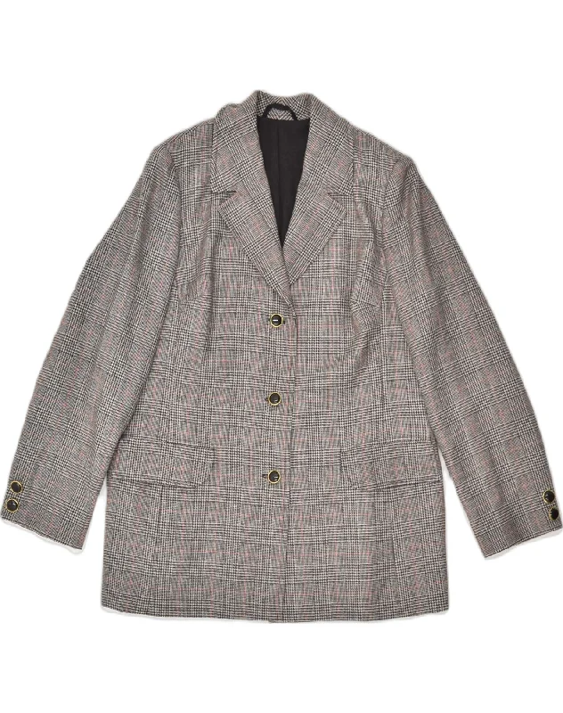 Women's Trendy Apparel VINTAGE Womens 3 Button Blazer Jacket UK 14 Large Grey Check Cotton Women's Trendy Apparel VINTAGE Womens 3 Button Blazer Jacket UK 14 Large Grey Check Cotton