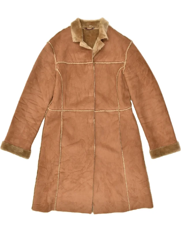 Women's Comfortable Clothes For Weekends VINTAGE Womens Sherpa Overcoat EU 42 Large Brown Acrylic