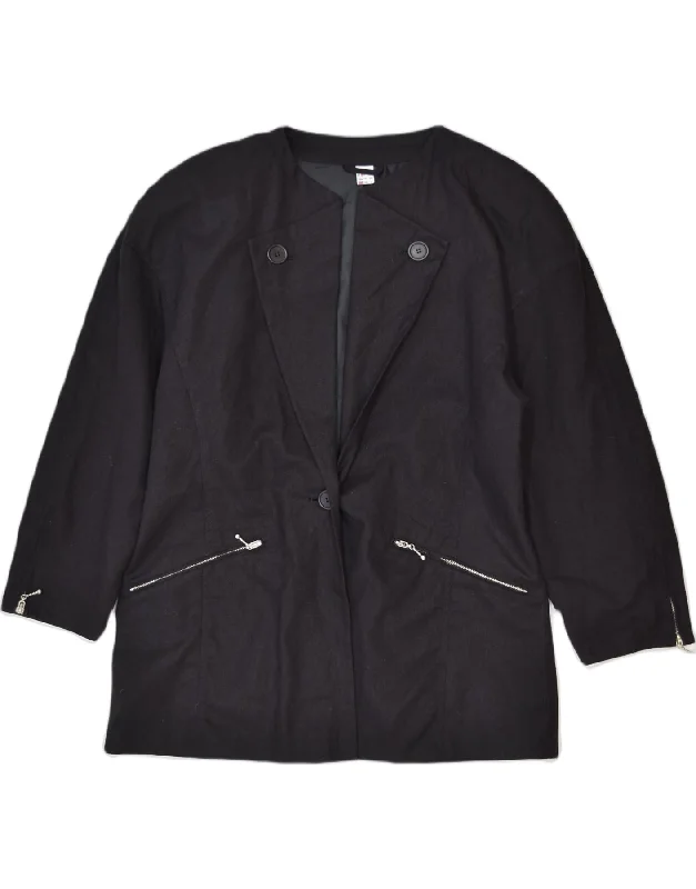 Women's Office Attire VINTAGE Womens Longline 1 Button Blazer Jacket UK 10 Small Black Cotton Women's Office Attire VINTAGE Womens Longline 1 Button Blazer Jacket UK 10 Small Black Cotton