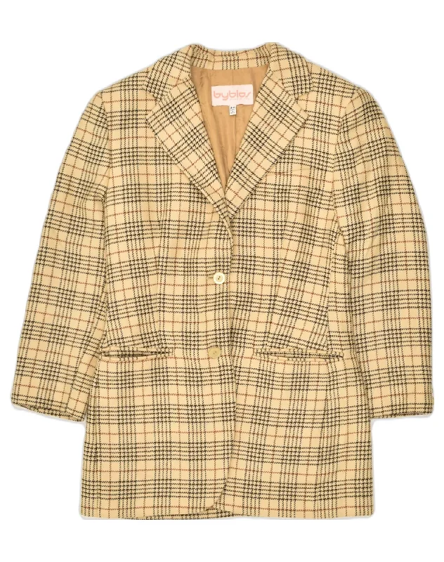 Women Online Clothing Boutiques BYBLOS Womens 2 Button Blazer Jacket IT 44 Medium Beige Check Wool Women Online Clothing Boutiques BYBLOS Womens 2 Button Blazer Jacket IT 44 Medium Beige Check Wool