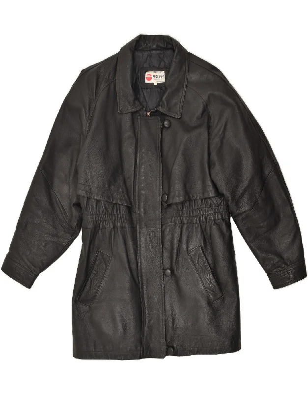 Women's Transitional Clothes VINTAGE Womens Leather Coat UK 16 Large Black Leather