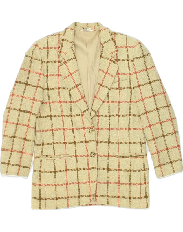 Vintage Women's Fashion VINTAGE Womens 2 Button Blazer Jacket IT 44 Medium Beige Check Virgin Wool Vintage Women's Fashion VINTAGE Womens 2 Button Blazer Jacket IT 44 Medium Beige Check Virgin Wool