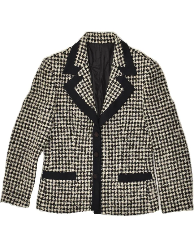 City Fashion VINTAGE Womens 3 Button Blazer Jacket IT 44 Medium Grey Houndstooth Wool City Fashion VINTAGE Womens 3 Button Blazer Jacket IT 44 Medium Grey Houndstooth Wool