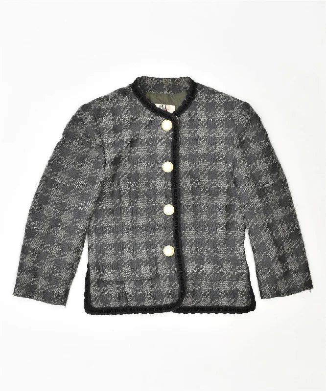 Women's Trendy Casual Clothes EVA Womens 4 Button Blazer Jacket IT 42 Medium Grey Check Vintage Women's Trendy Casual Clothes EVA Womens 4 Button Blazer Jacket IT 42 Medium Grey Check Vintage