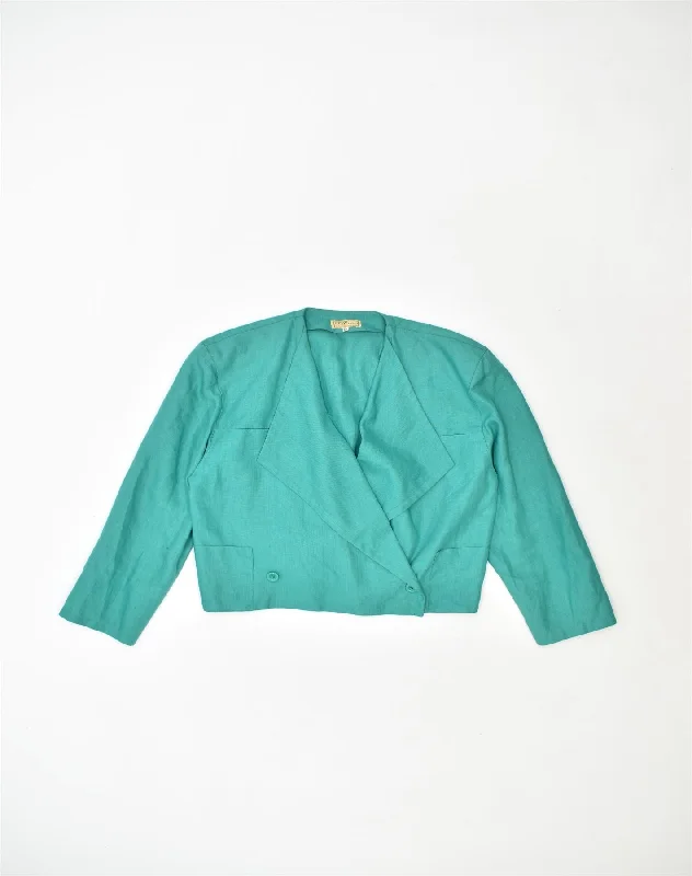 Women's Party Outfit VINTAGE Womens Double Breasted Blazer Jacket IT 42 Medium Green Linen Women's Party Outfit VINTAGE Womens Double Breasted Blazer Jacket IT 42 Medium Green Linen