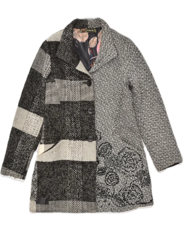 Women's Wedding Apparel DESIGUAL Womens Overcoat EU 42 Large Grey Patchwork Polyester Women's Wedding Apparel DESIGUAL Womens Overcoat EU 42 Large Grey Patchwork Polyester