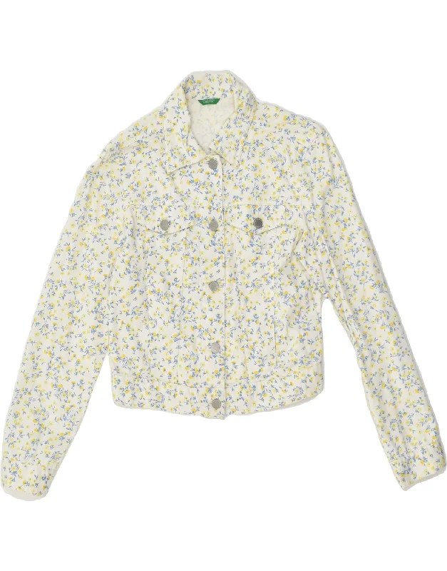 Timeless Women's Outfit BENETTON Womens Bomber Jacket UK 10 Small White Floral Cotton Timeless Women's Outfit BENETTON Womens Bomber Jacket UK 10 Small White Floral Cotton