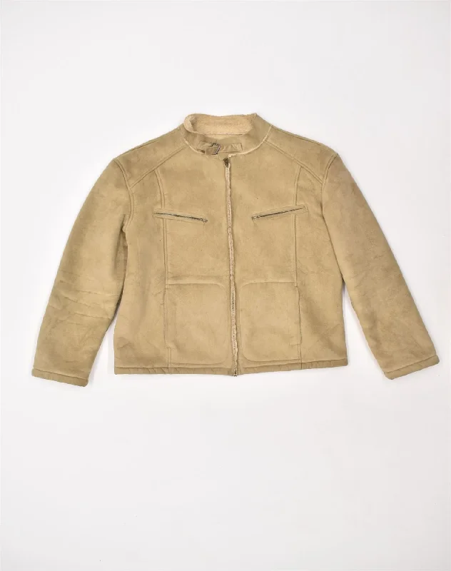 Holiday Discount RIFLE Womens Sherpa Bomber Jacket UK 16 Large Brown Polyester