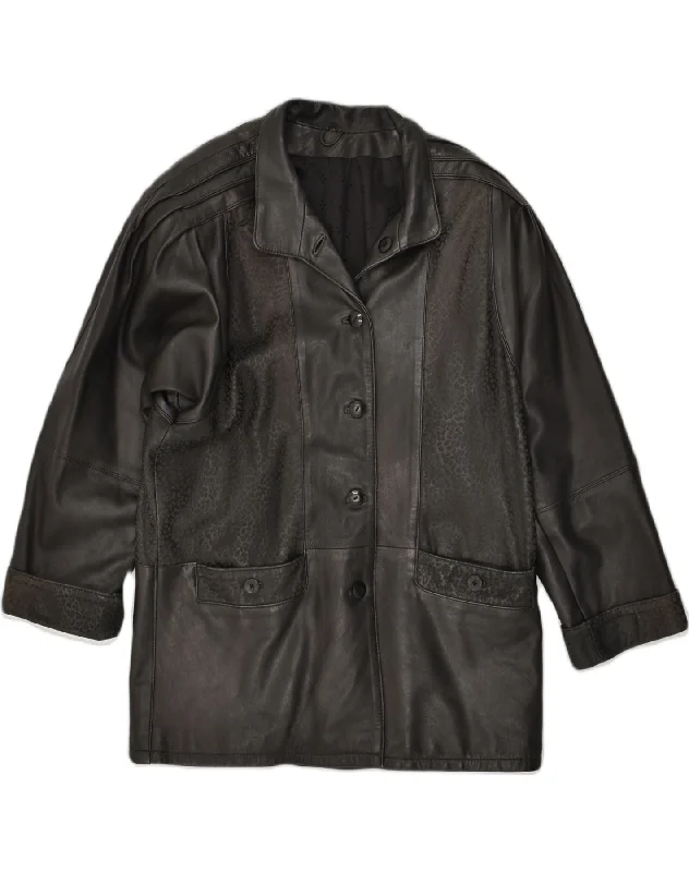 Big Sale Event VINTAGE Womens Leather Coat IT 48 XL Black Animal Print Leather