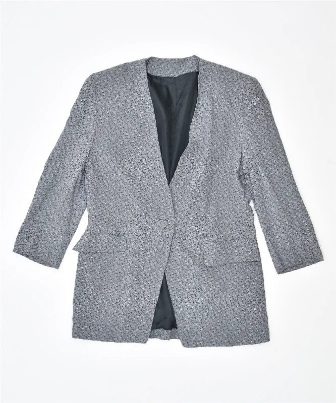 Women's Plus-Size Attire VINTAGE Womens 1 Button Blazer Jacket IT 46 Large Blue Floral Women's Plus-Size Attire VINTAGE Womens 1 Button Blazer Jacket IT 46 Large Blue Floral
