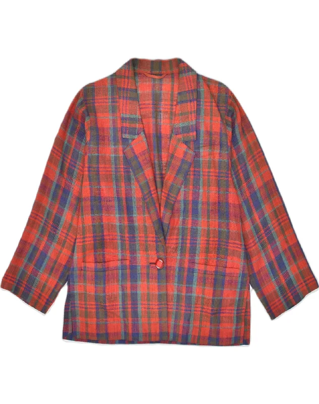 Modern Women's Apparel VINTAGE Womens 1 Button Blazer Jacket UK 16 Large Red Check
