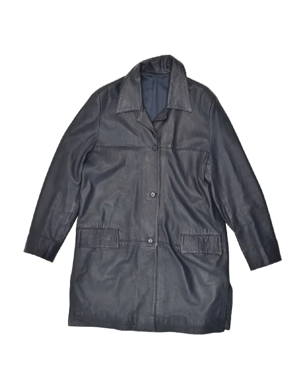 Women's Trendy Apparel VINTAGE Womens Leather Coat UK 14 Medium Blue Leather