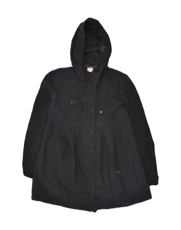 End of Season Sale ROXY Womens Hooded Overcoat UK 10 Small Black Cotton