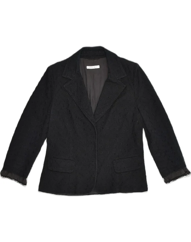 Weekend Sale MARELLA Womens 3/4 Sleeve Blazer Jacket UK 16 Large Black Cotton