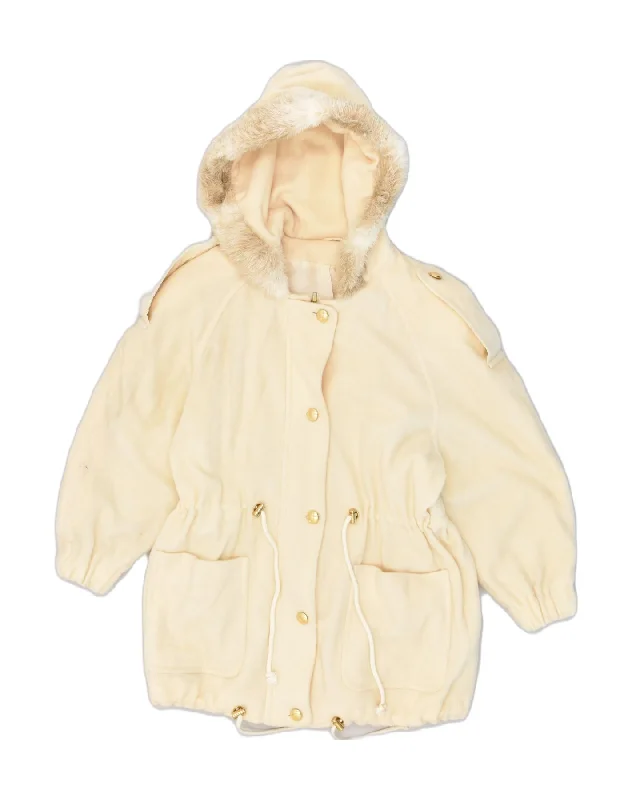 Women's Transitional Apparel VINTAGE Womens Hooded Overcoat UK 16 Large Beige Wool