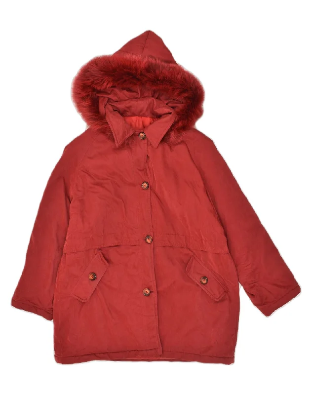 Comfortable Casual Wear VINTAGE Womens Hooded Overcoat UK 14 Large Red Viscose
