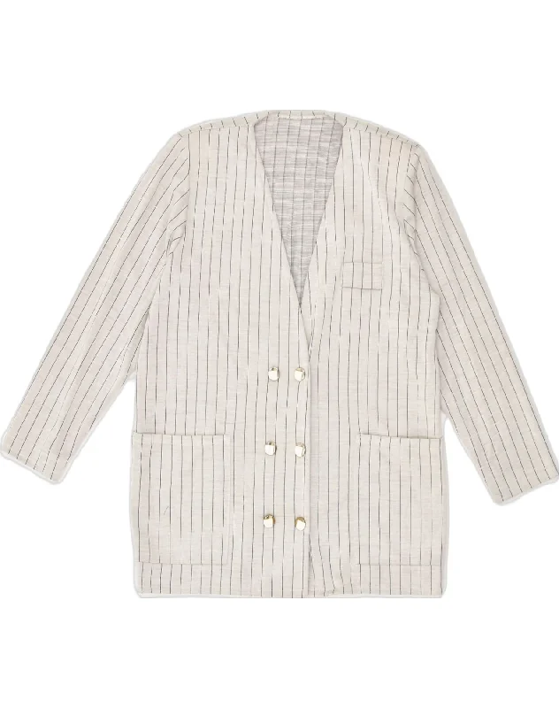 Women's Relaxed Clothes VINTAGE Womens Double Breasted Blazer Jacket UK 18 XL Grey Striped Viscose Women's Relaxed Clothes VINTAGE Womens Double Breasted Blazer Jacket UK 18 XL Grey Striped Viscose
