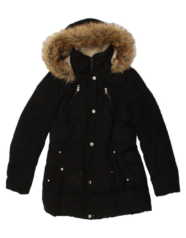 Fashionable Women's Wardrobe NAUTICA Womens Hooded Padded Coat UK 14 Medium Black Polyester